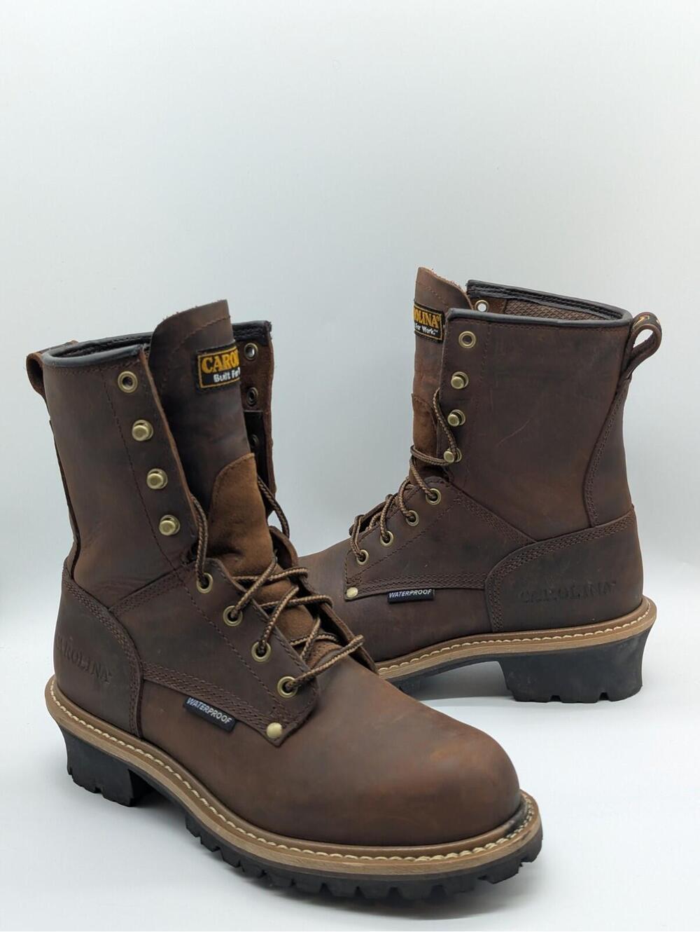 Carolina Elm Logger 8 Inch Steel Toe Work Boots Mens Size 8 D Brown Waterproof